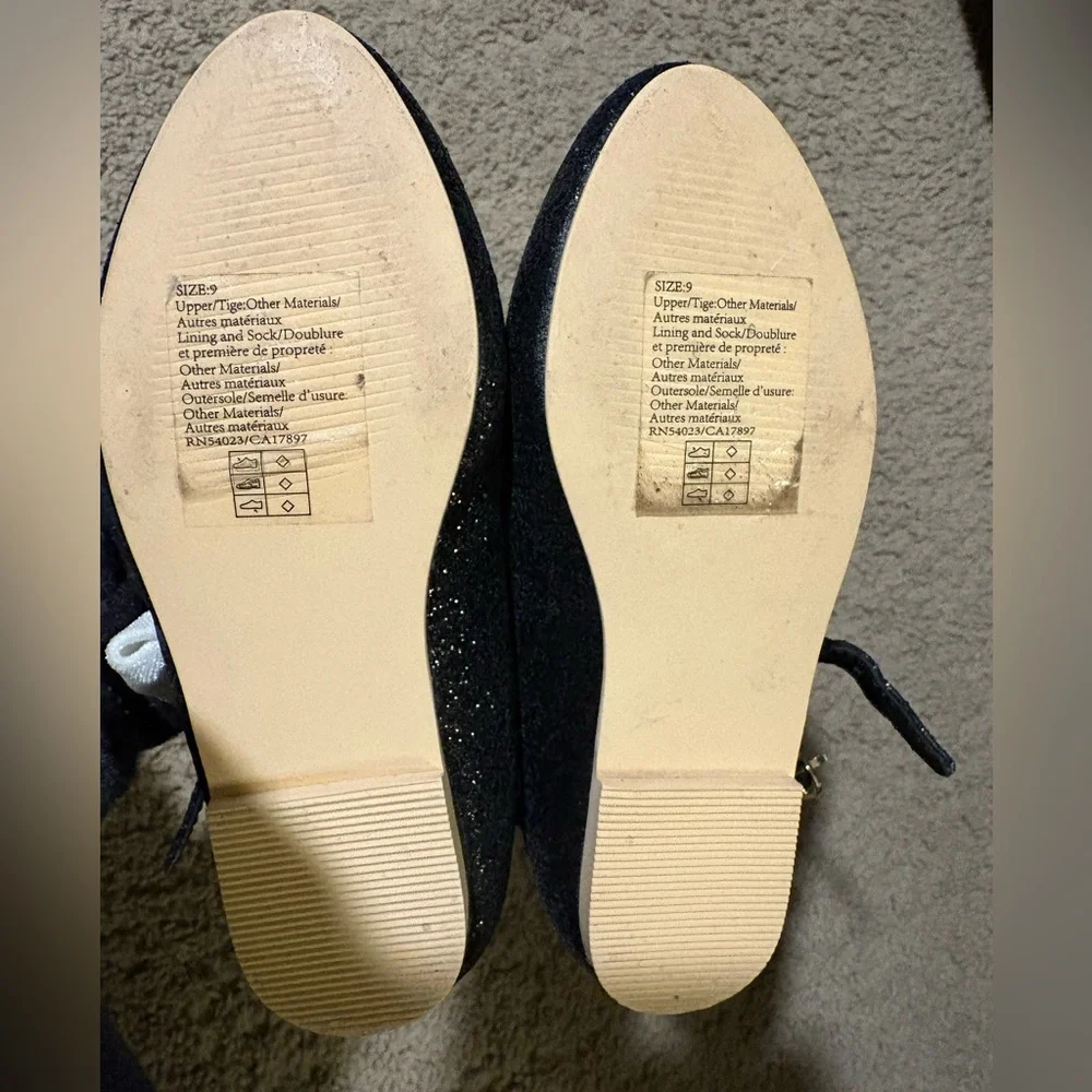 Janie and Jack Black Glitter Shoes with White Bow